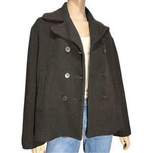 Gigli Women’s Size 44 XL Black Wool Double Breasted Pea Coat Jacket